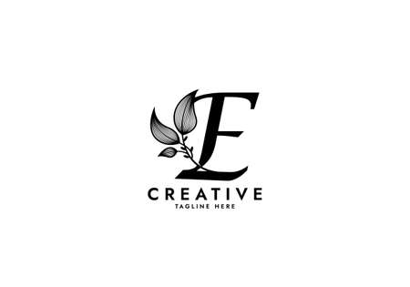 Letter E Linked Leaf Logo, Black color, unique designのイラスト素材