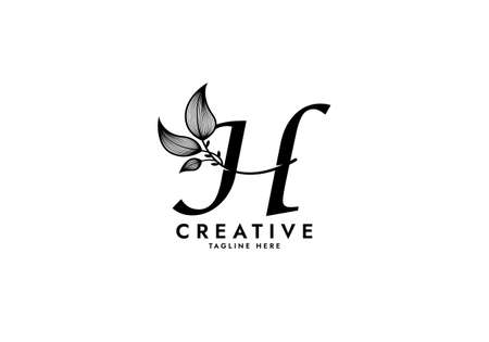 Letter H Linked Leaf Logo, Black color, unique designのイラスト素材