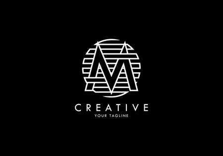 Letter M Monogram linked striped circle, Interesting concept looks abstractのイラスト素材