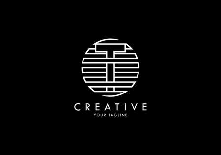 Letter T Monogram linked striped circle, Interesting concept looks abstractのイラスト素材
