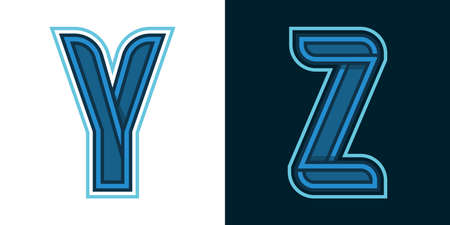 Vector set alphabet of fonts Blue : Y, Zのイラスト素材