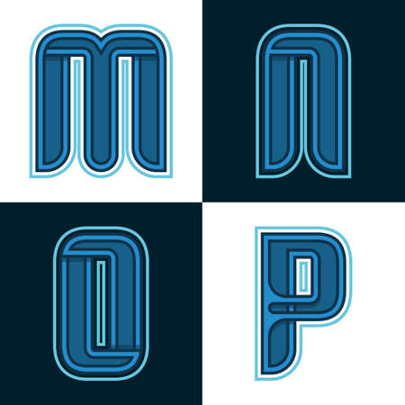 Vector set alphabet of fonts Blue : M, N, O, Pのイラスト素材