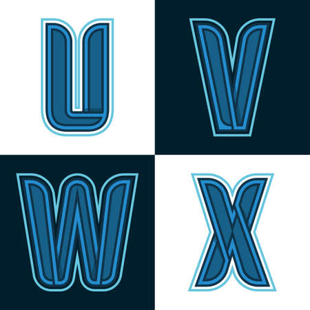 Vector set alphabet of fonts Blue : U, V, W, Xのイラスト素材