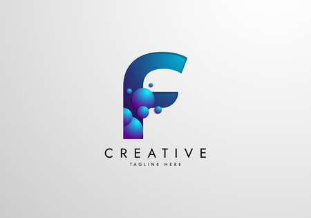 Letter F logo combined with gradient colored bubbles, logo Design Templateのイラスト素材