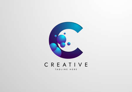 Letter C logo combined with gradient colored bubbles, logo Design Templateのイラスト素材