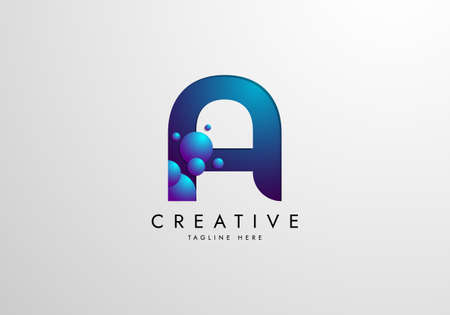 Letter A logo combined with gradient colored bubbles, logo Design Templateのイラスト素材