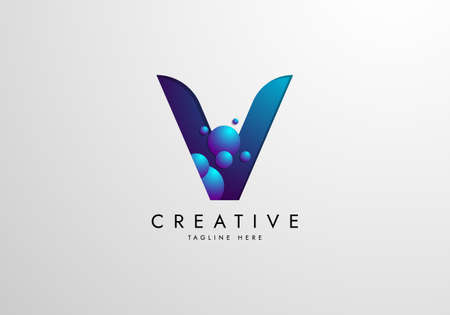 Letter V logo combined with gradient colored bubbles, logo Design Templateのイラスト素材