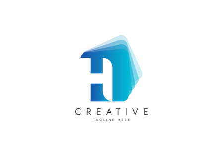 Letter H Digital Media Logo, Isolated with pile of digital software data, Vector template logo.のイラスト素材