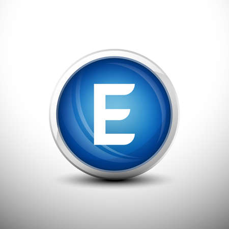 Letter E in 3D Shiny Blue Keys for web Icons, Education Icons and Alphabet Icons. Vector Illustrationのイラスト素材