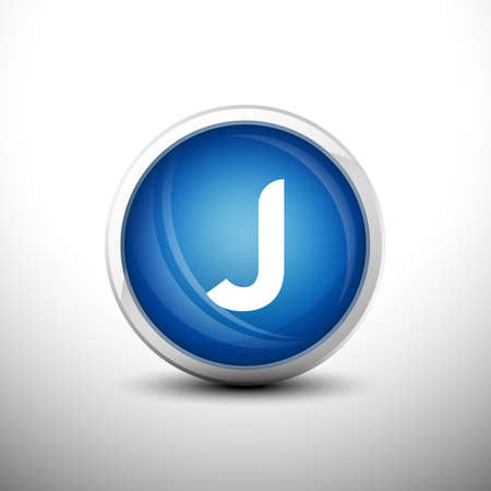 Letter J in 3D Shiny Blue Keys for web Icons, Education Icons and Alphabet Icons. Vector Illustrationのイラスト素材