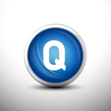 Letter Q in 3D Shiny Blue Keys for web Icons, Education Icons and Alphabet Icons. Vector Illustrationのイラスト素材