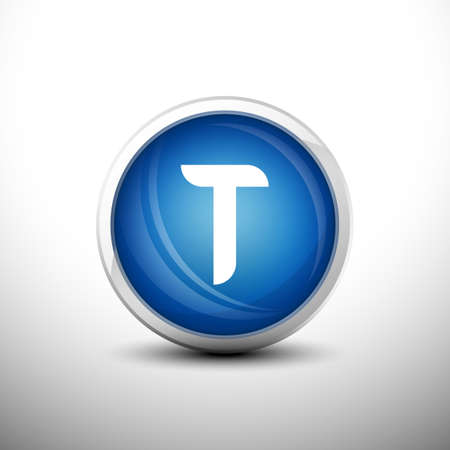 Letter T in 3D Shiny Blue Keys for web Icons, Education Icons and Alphabet Icons. Vector Illustrationのイラスト素材