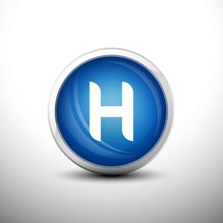 Letter H in 3D Shiny Blue Keys for web Icons, Education Icons and Alphabet Icons. Vector Illustrationのイラスト素材