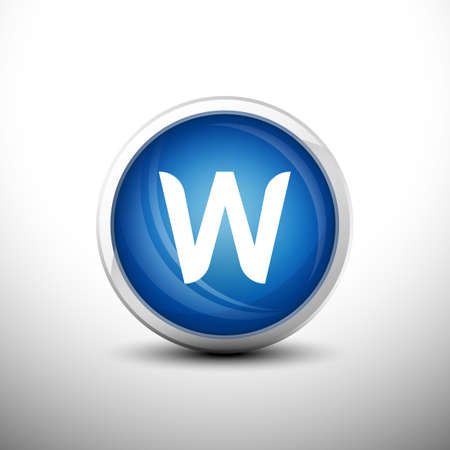 Letter W in 3D Shiny Blue Keys for web Icons, Education Icons and Alphabet Icons. Vector Illustrationのイラスト素材