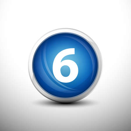 Number 6 in 3D Shiny Blue Keys for web Icons, Education Icons and Number Icons. Vector Illustrationのイラスト素材