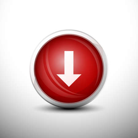 Down Arrow in 3D Shiny Red Keys for web Icons, Education Icons and Punctuation Icons. Vector Illustrationのイラスト素材