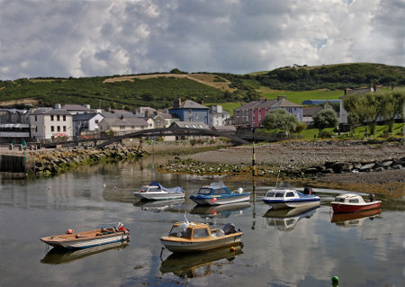 A small coastal town in Wales. The harbour has only pleasure boats.の写真素材