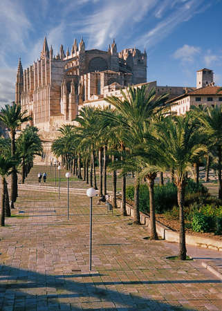 The magnificent 13th century Gothic cathedral at Palma, Majorca, Spain.のeditorial素材