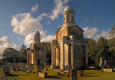 The two towers are all that remain of the eighteenth century church at Mistley in Essex, England.の写真素材