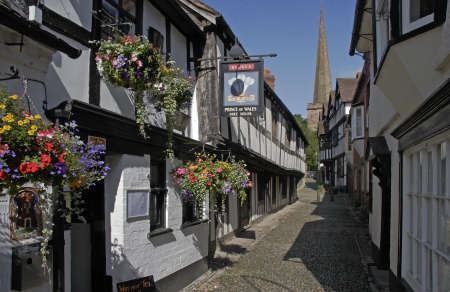 Ledbury in Herefordshire, England has many well preserved timber framed buildings.のeditorial素材
