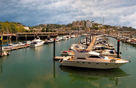 The marina at Torquay in Devon, England is well sheltered from prevailing west winds and has berths for around four hundred and fifty boats の写真素材