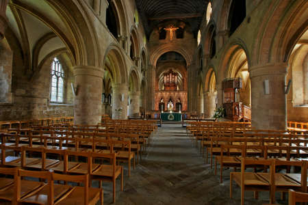 The nave of Southwell Minster in Nottinghamshire, England, which was built in the eleventh century. のeditorial素材