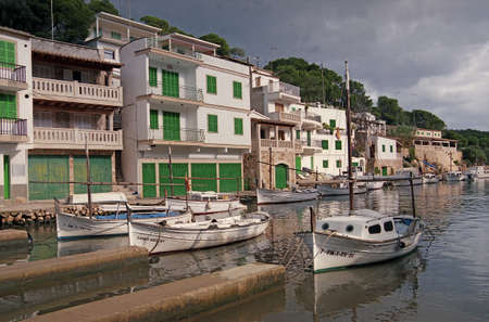 The harbour at Cala Figuera in Majorca, Spain, is well sheltered from the open sea のeditorial素材