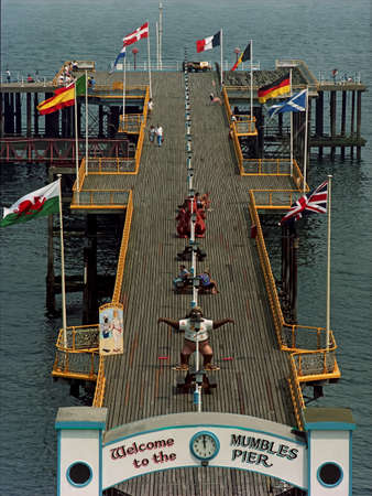 Mumbles Pier in Swansea Bay, South wales was built in eighteen ninety eight, and cost Â£10,000 のeditorial素材