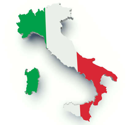 Map of Italy with flag colors. 3d render illustration.の写真素材