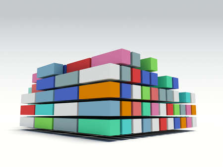 Simple 3d render representing a group of stacked cargo containers. Storage area.の写真素材