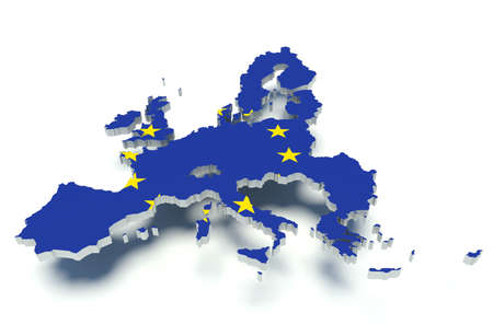 Map of the European Union with flag colors. 3d render illustration.の写真素材