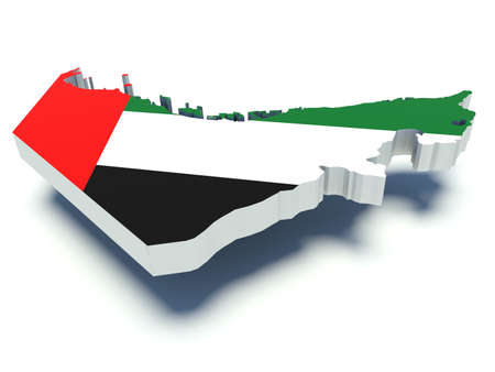 Map of United Arab Emirates with flag colors. 3d render illustration.の写真素材