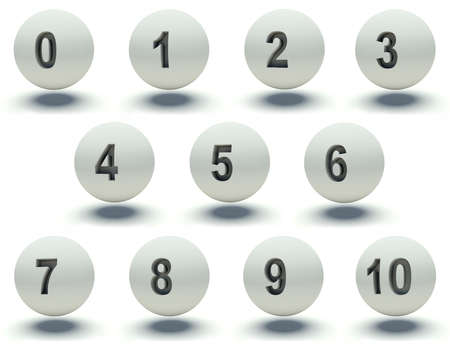 Set of white balls. Numbers 0 to 10. 3d render illustration.
