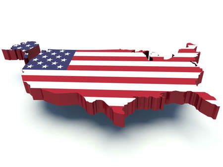 Map of the United States of America with flag colors. 3d render illustration.の写真素材