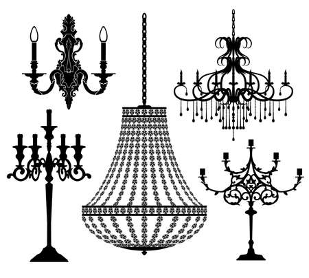 Set of candlesticks and chandeliers. Vector illustration.のイラスト素材