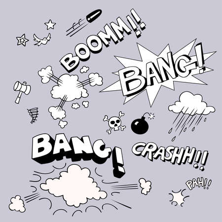Set of comic style sound symbols. Vector illustration.