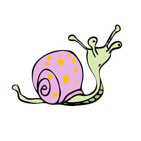 Green snail with pink shell. Cartoon. Isolated on white background.の写真素材