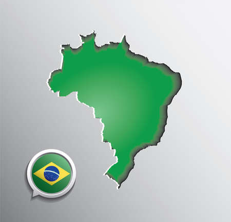 Map of Brazil and pointer with brazilian flag colors. Vector illustration.のイラスト素材