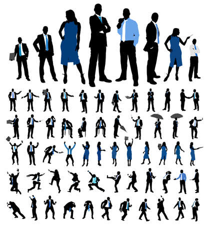 Set of business people silhouettes. Female and male different poses isolated on white. Vector illustration. Set of business people silhouettes. Female and male different poses isolated on white. Vector illustration.