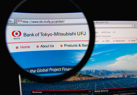 LISBON, PORTUGAL - FEBRUARY 21, 2014: Photo of the Bank of Tokyo-Mitsubishi UFJ homepage on a...