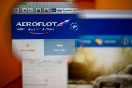 LISBON, PORTUGAL - AUGUST 27, 2014: Photo of Aeroflot Russian Airlines homepage on a monitor screen...