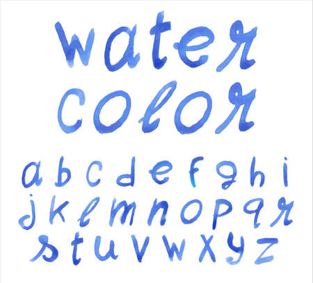 Handwritten blue font. Watercolor technique. のイラスト素材