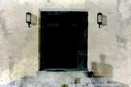 Doorway to run down old home with chipped paint の写真素材