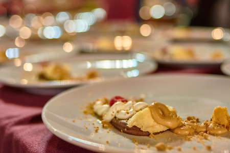 Decorative proposal for dessert in an event with sparkles backgroundの写真素材