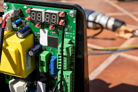 Electronic circuit of an electric motor with its components in the installation processの写真素材