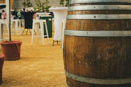 wine barrel at a wine and tourism festivalの写真素材