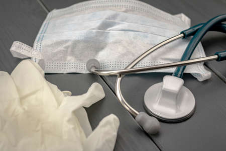 Mask, gloves and stethoscope for hospital use