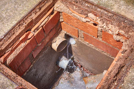 Construction manhole for water drainage with pvc pipes