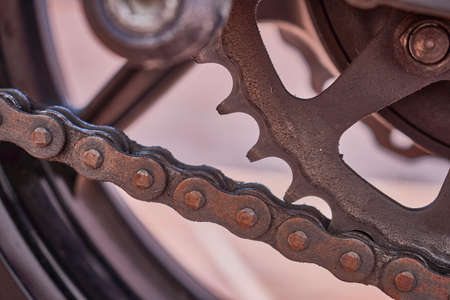 oiled chain from a sports bike with drag kitの写真素材
