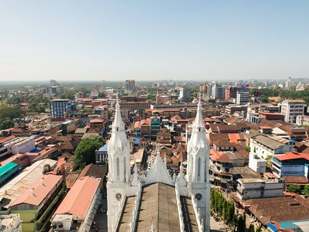 Thrissur, India - December 30, 2015: View from Bible Tower on Our Lady of Dolours Basilica church and Thrissur city, Kerala, Indiaのeditorial素材